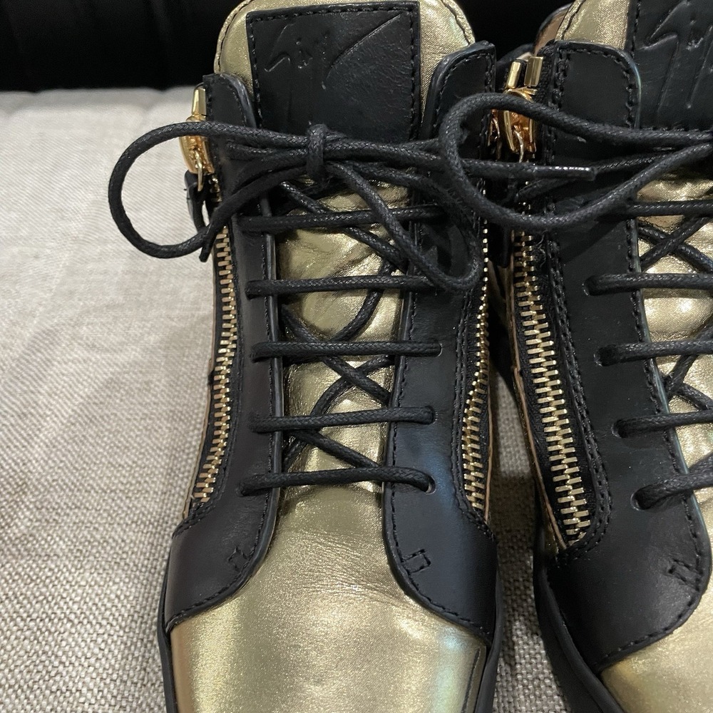 Giuseppe Zanotti Womens 38 7.5 8 Black Gold High-Top Sneakers W/ Zipper - Picture 14 of 15